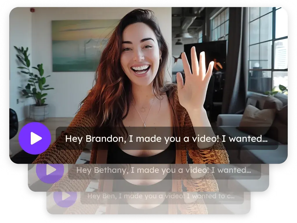 Personalized Sendspark videos, each greeting a viewer by name